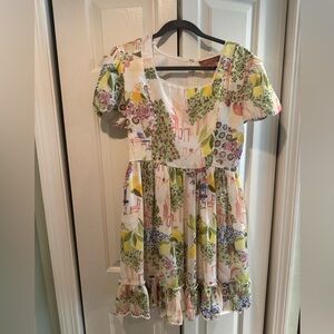 JessaKae Yellow and Pink Ruffled Puff Sleeve Mini Dress